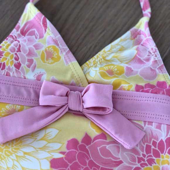 Janie & Jack | Pink & Yellow Floral Ruffled One-Piece Swimsuit | Size 18-24M - Picture 3 of 4